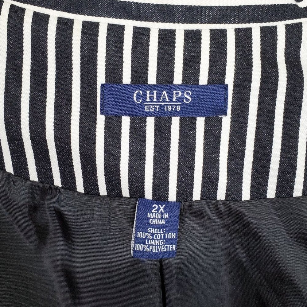 Chaps Size 2X Blazer Beverly Hills Cotton Stripe Cuffed Sleeves Shaped Fit Black - Picture 8 of 8